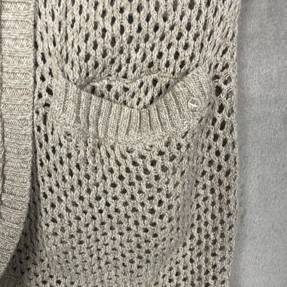 EDDIE BAUER Linen Cotton Open Cardigan Sweater Sz M Oatmeal Knit Pockets Hooded - Picture 12 of 12